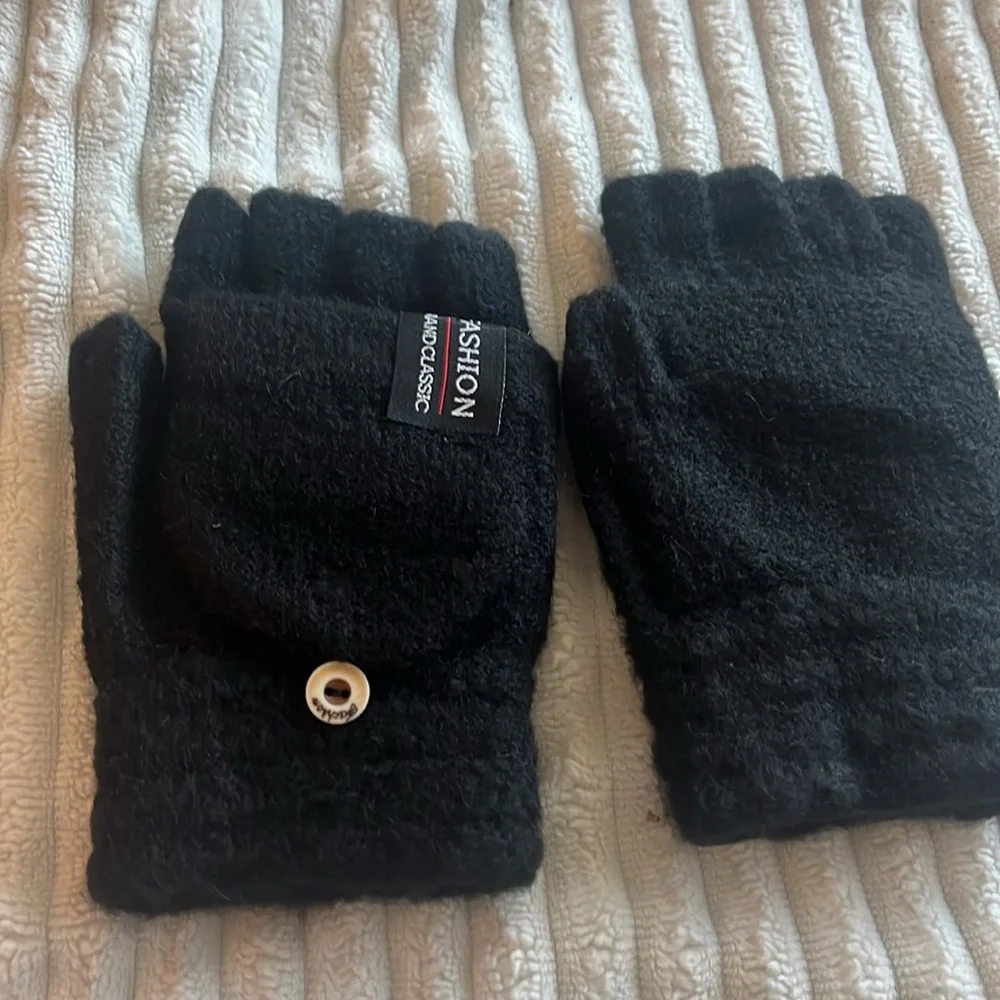 Fleece Flip Mittens Black